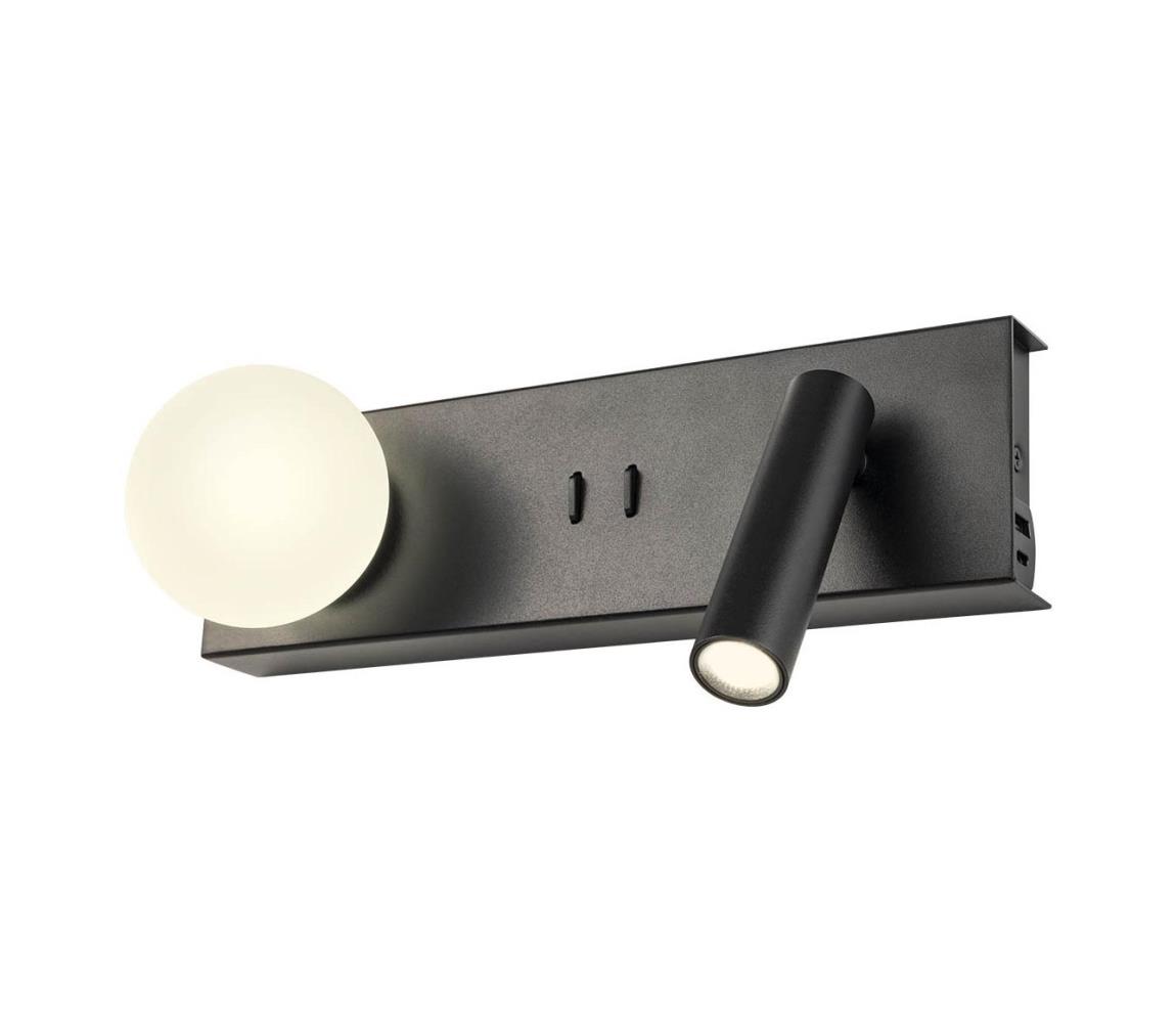 Redo 01-4663 - LED nástenné svietidlo NORMA LED/5W/230V + LED/3W CRI 90 USB čierne 01-4663