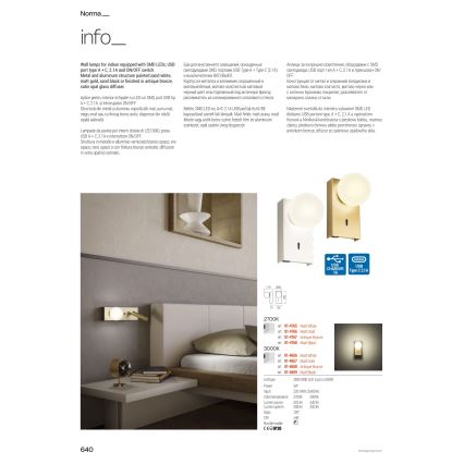 Redo 01-4663 - LED nástenné svietidlo NORMA LED/5W/230V + LED/3W CRI 90 USB biela/čierna