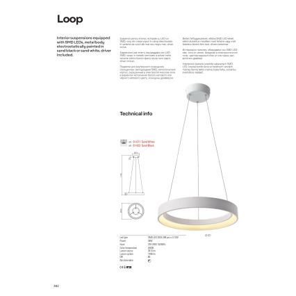 Redo 01-672 - LED Luster na lanku LOOP LED/48W/230V pr. 60 cm biela