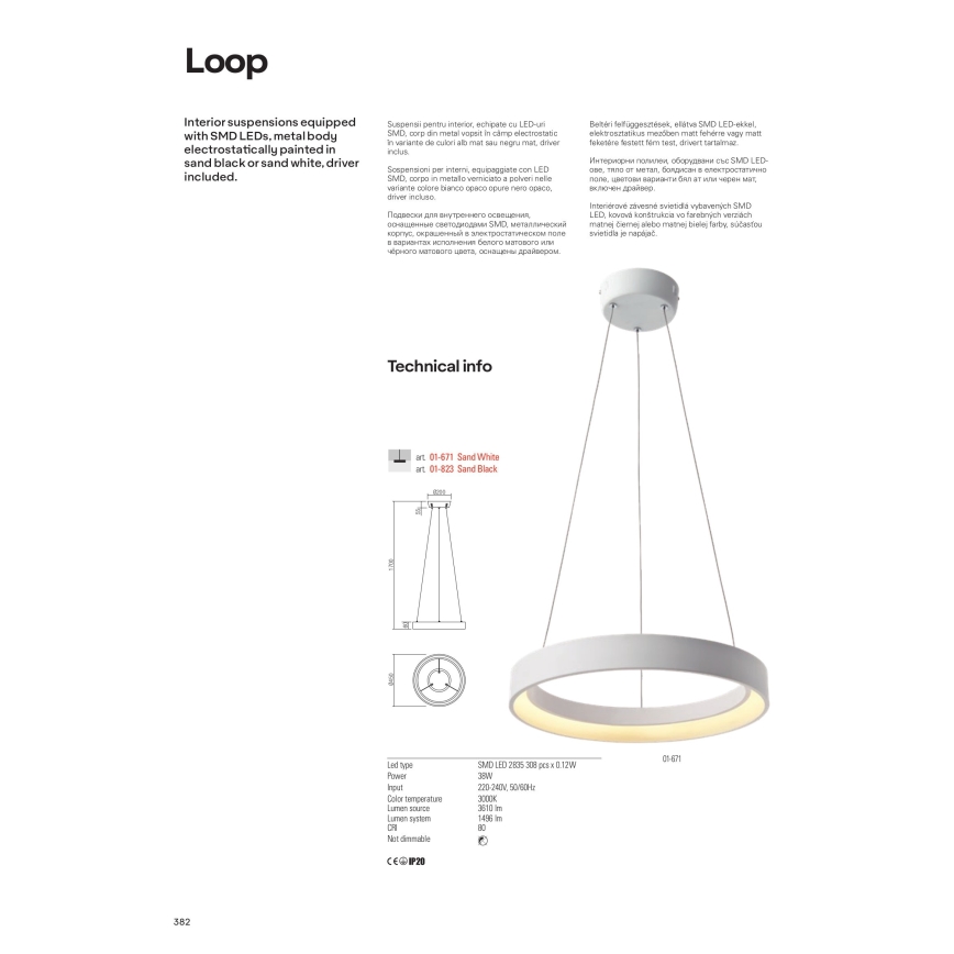 Redo 01-672 - LED Luster na lanku LOOP LED/48W/230V pr. 60 cm biela