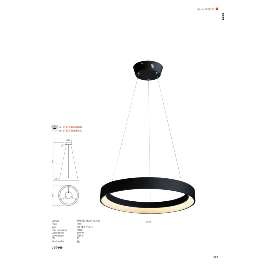 Redo 01-672 - LED Luster na lanku LOOP LED/48W/230V pr. 60 cm biela