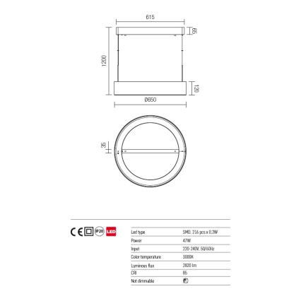 Redo 01-924 - LED Luster na lanku BOND LED/47W/230V 3000K šedá