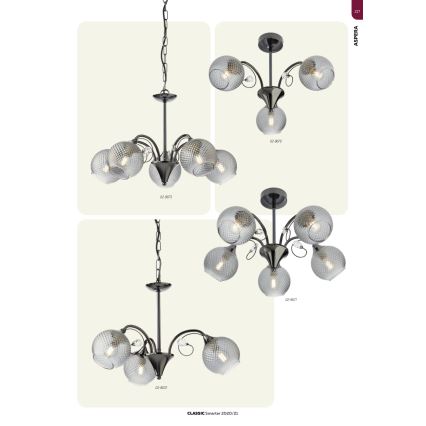 Redo 02-973 - Luster na reťazi ASPERA 5xE14/28W/230V čierna