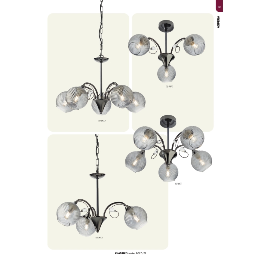 Redo 02-973 - Luster na reťazi ASPERA 5xE14/28W/230V čierna
