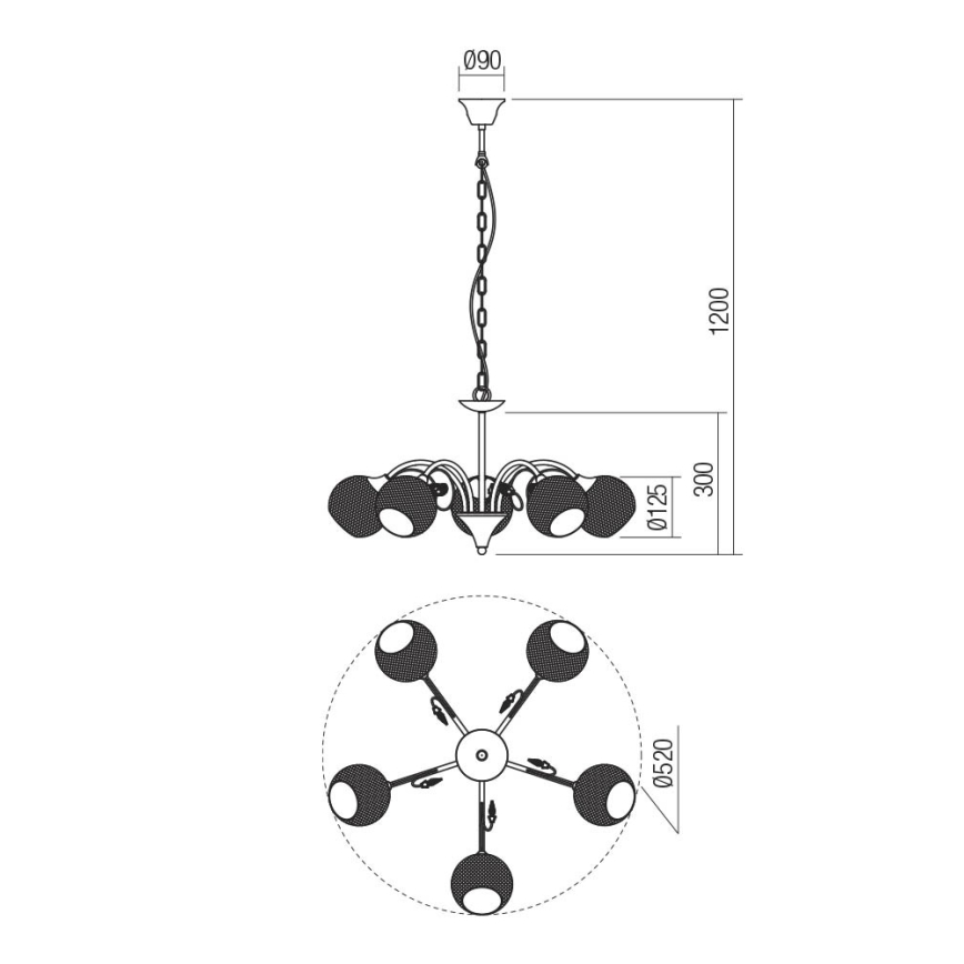 Redo 02-973 - Luster na reťazi ASPERA 5xE14/28W/230V čierna