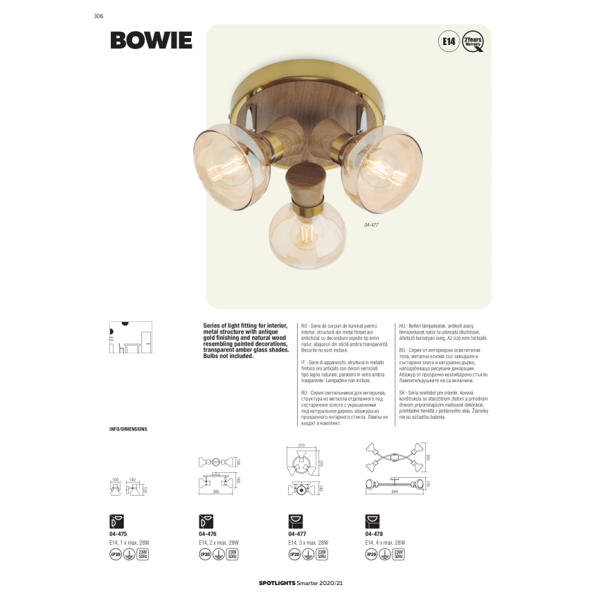 Redo 04-478 - Prisadený luster BOWIE 4xE14/28W/230V