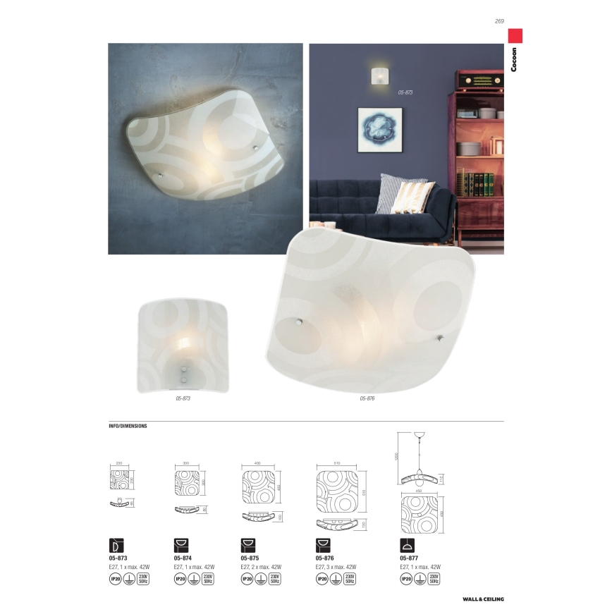 Redo 05-877 - Závesné svietidlo na lankách COCOON 1xE27/42W/230V krémové
