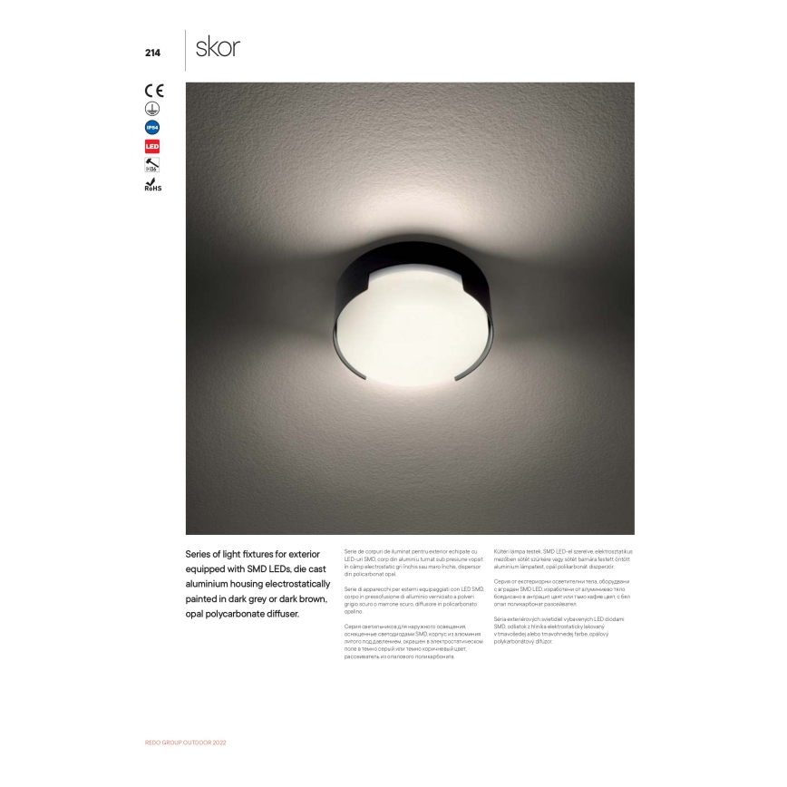 Redo 90006 - LED Vonkajšie stropné svietidlo SKOR LED/16W/230V pr. 25 cm IP54 hnedá