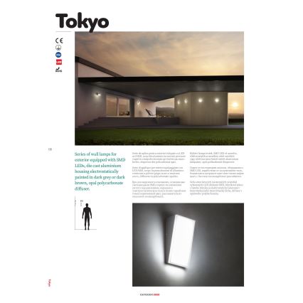 Redo 90019 - LED Vonkajšie nástenné svietidlo TOKYO LED/12W/230V 3000K IP54 šedá