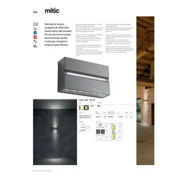 Redo 90117 - LED Vonkajšie nástenné svietidlo MITIC 1xLED/15W/230V IP54