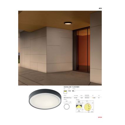 Redo 90155 - LED Vonkajšie stropné svietidlo PONZA LED/16W/230V pr. 26 cm IP65