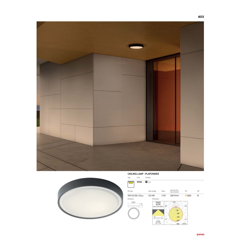 Redo 90155 - LED Vonkajšie stropné svietidlo PONZA LED/16W/230V pr. 26 cm IP65