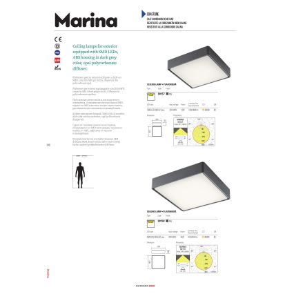 Redo 90158 - LED Vonkajšie stropné svietidlo MARINA LED/16W/230V 29,6x29,6 cm IP65 antracit