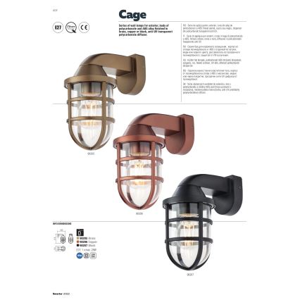 Redo 90205 - Vonkajšie nástenné svietidlo CAGE 1xE27/28W/230V IP44 mosadz