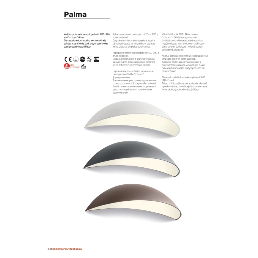 Redo 90236 - LED vonkajšie nástenné svietidlo PALMA LED/18W/230V 3000K IP54 hnedá