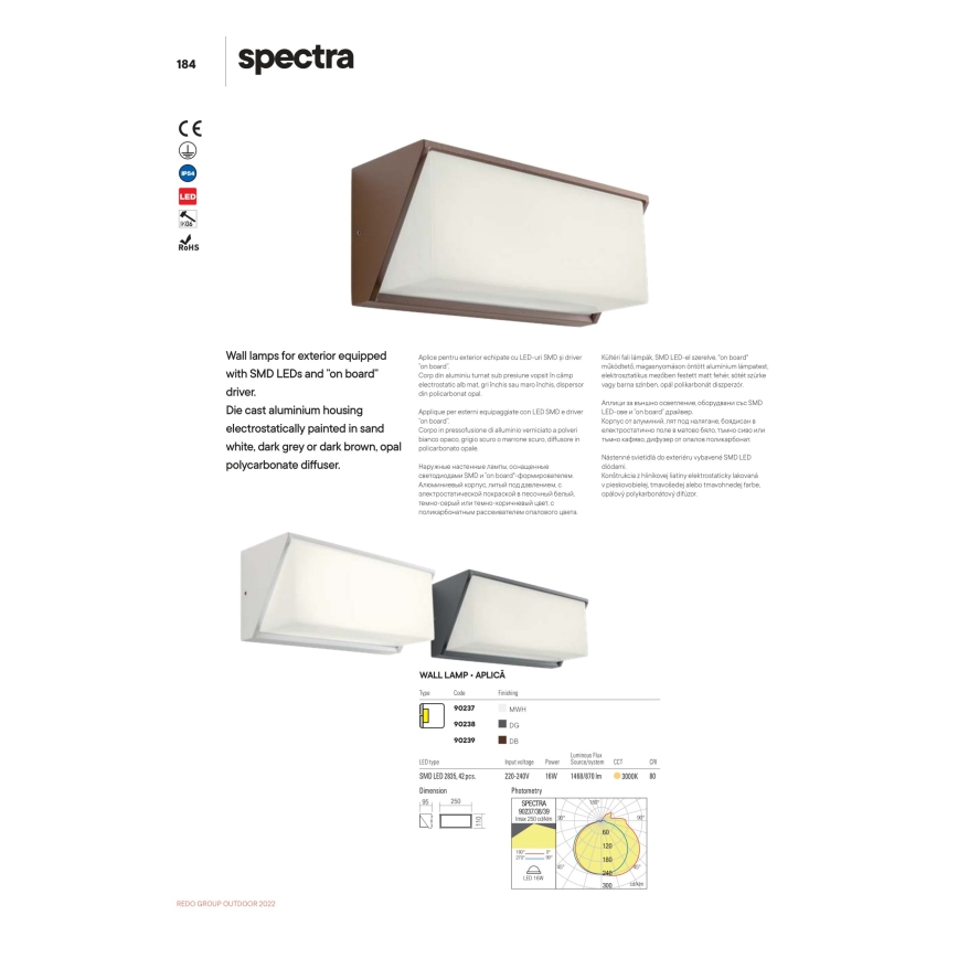 Redo 90239 - LED Vonkajšie nástenné svietidlo SPECTRA LED/16W/230V 3000K IP54 hnedá