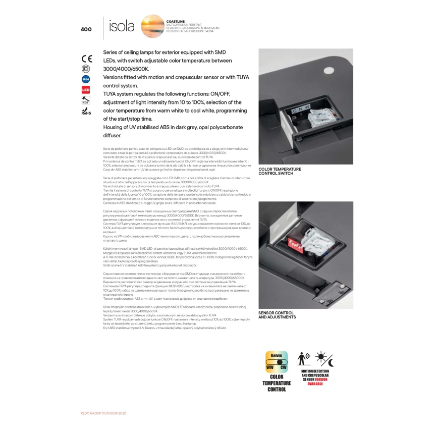 Redo 90288 - LED Vonkajšie stropné svietidlo ISOLA LED/24W/230V 26x26 cm 3000/4000/6500K IP54 antracit