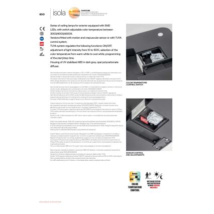 Redo 90292 - LED Vonkajšie stropné svietidlo so senzorom ISOLA LED/24W/230V 26x26 cm 3000/4000/6500K IP54 antracit