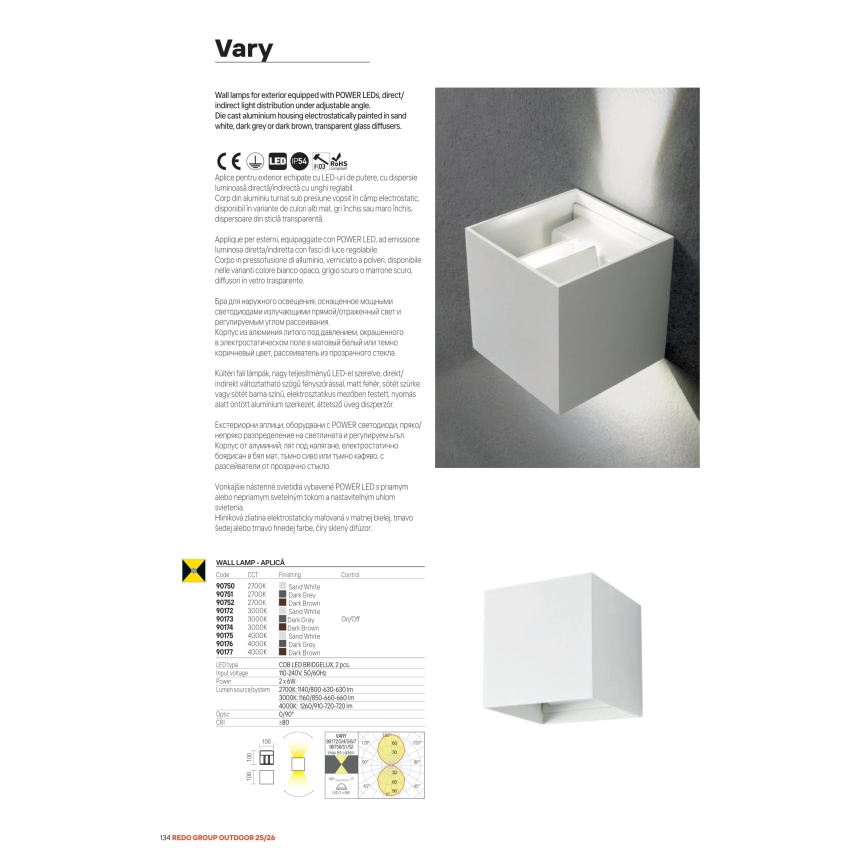 Redo 90300 - LED Vonkajšie nástenné svietidlo VARY 4xLED/5W/230V 3000K IP54 biela