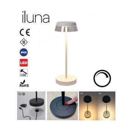 Redo 90306 - LED Stmievateľná dotyková stolná lampa ILUNA LED/2,5W/5V 2700-3000K 3000 mAh IP65 biela