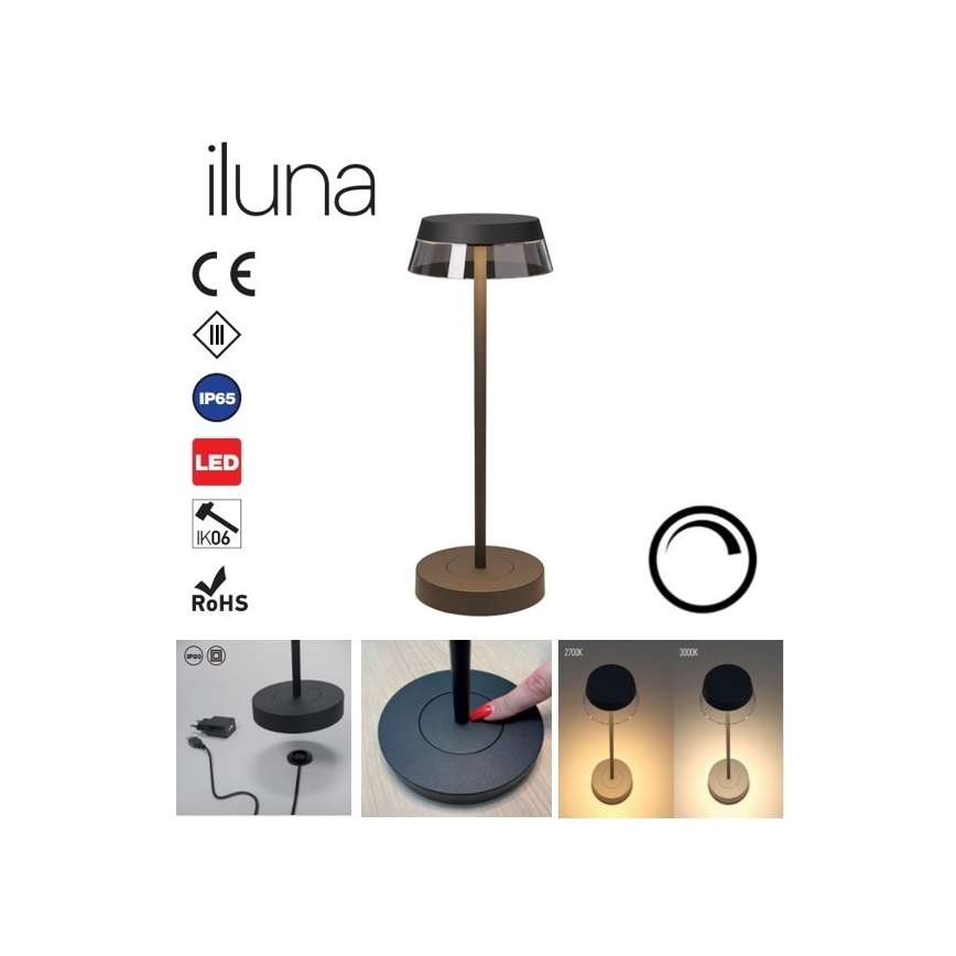 Redo 90312 - LED Stmievateľná dotyková stolná lampa ILUNA LED/2,5W/5V 2700-3000K 3000 mAh IP65 čierna
