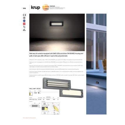 Redo 90330 - LED Vonkajšie nástenné svietidlo KRUP LED/6W/230V IP65 antracit