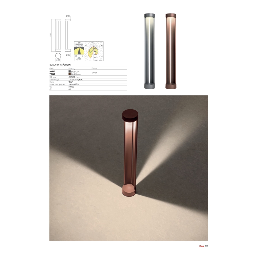 Redo 90365 - LED vonkajšie svietidlo ZEUS LED/11,5W/230V 3000K 75 cm IP54 antracit