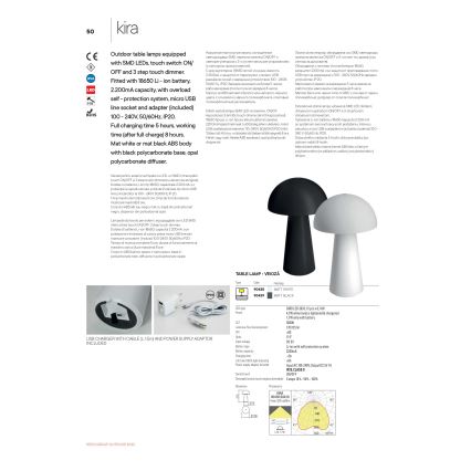 Redo 90438 - LED stmievateľná dotyková vonkajšia lampa KIRA LED/4,7W/230V 2200 mAh IP44 biela