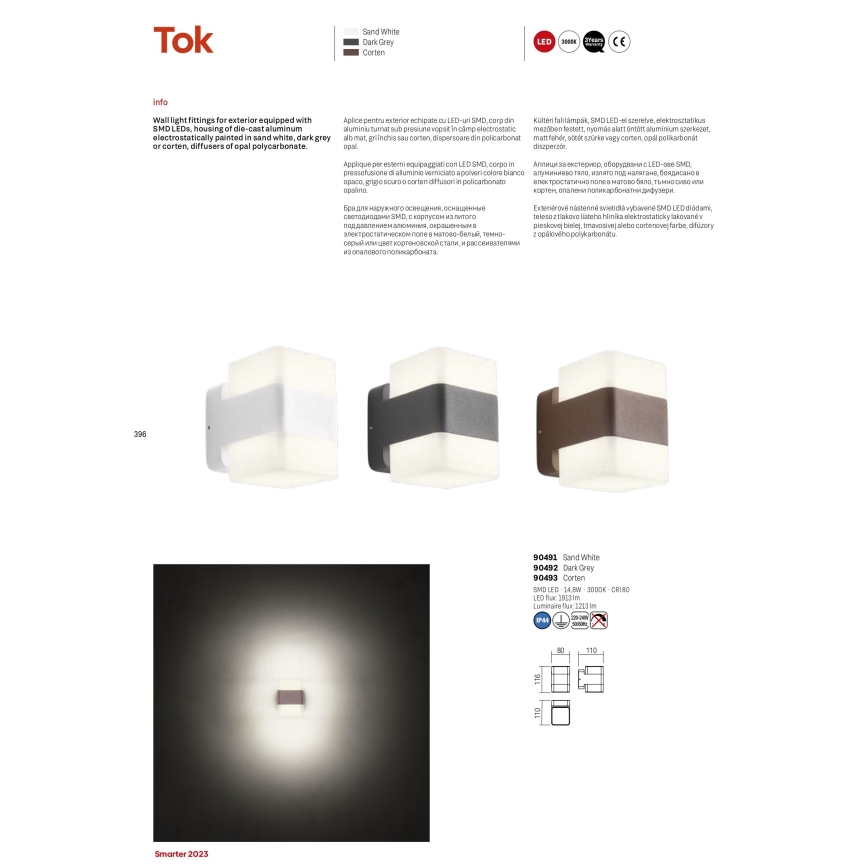 Redo 90492 - LED Vonkajšie nástenné svietidlo TOK LED/14,8W/230V IP44 antracit
