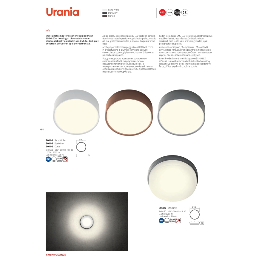 Redo 90496 - LED Vonkajšie stropné svietidlo URANIA LED/10W/230V pr. 16 cm 3000K IP65 hnedá