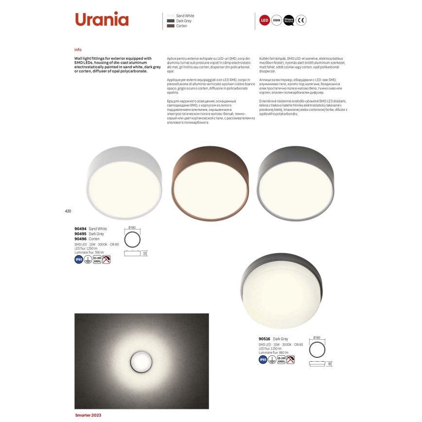 Redo 90516 - LED Vonkajšie stropné svietidlo URANIA LED/10W/230V pr. 16 cm IP65 antracit