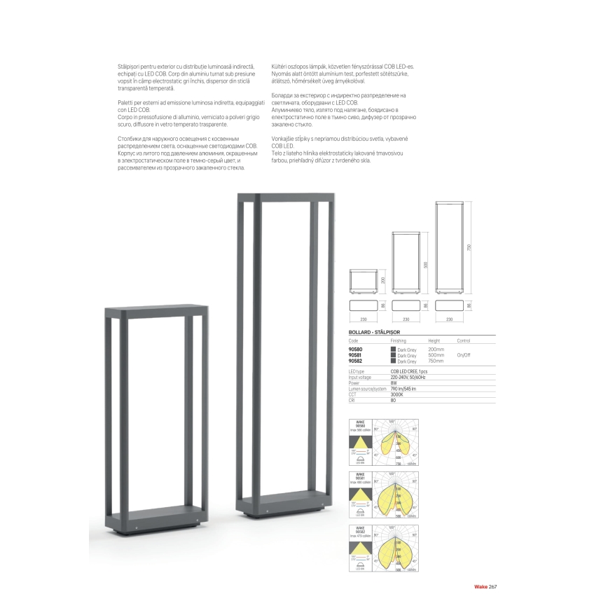Redo 90581 - LED vonkajšie svietidlo WAKE LED/8W/230V 3000K 50 cm IP65 antracit