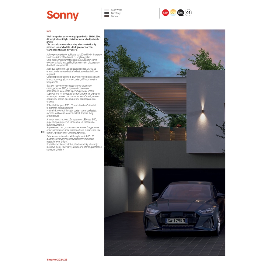 Redo 90637 - LED Vonkajšie nástenné svietidlo SONNY 2xLED/5W/230V 2200/3000/4000K IP54 hnedá
