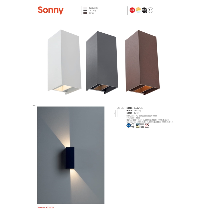 Redo 90637 - LED Vonkajšie nástenné svietidlo SONNY 2xLED/5W/230V 2200/3000/4000K IP54 hnedá