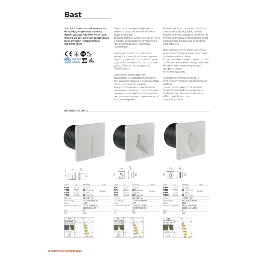 Redo 91199 - LED vonkajšie orientačné svietidlo BAST LED/2,5W/230V 3000K CRI 90 IP65 sivá