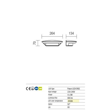 Redo 9407 - LED Vonkajšie nástenné svietidlo PLATE 4xLED/3W/230V 4100K IP54 antracit
