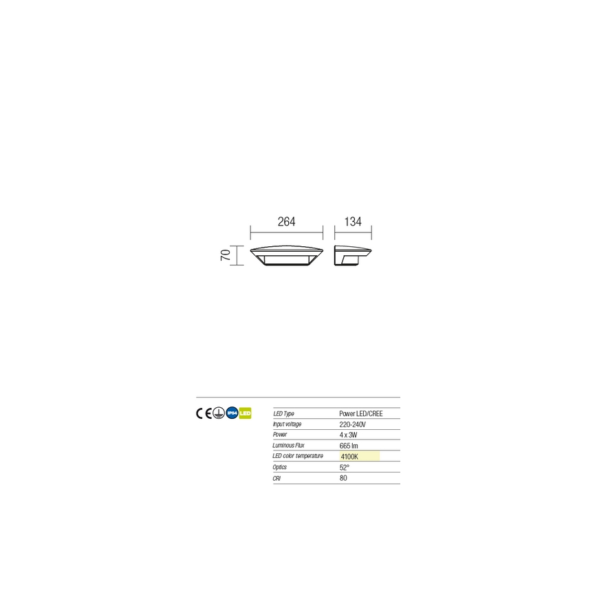 Redo 9407 - LED Vonkajšie nástenné svietidlo PLATE 4xLED/3W/230V 4100K IP54 antracit