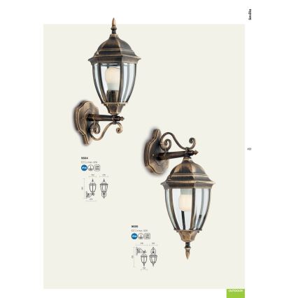 Redo 9604 - Vonkajšia nástenná lampa SEVILLA 1xE27/42W/230V IP44 zlatá/patina