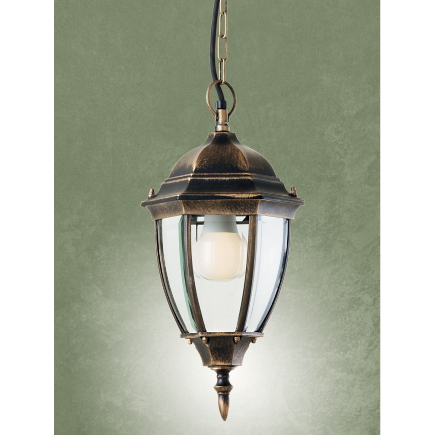 Redo 9607 - Vonkajší luster na reťazi SEVILLA 1xE27/42W/230V IP44 zlatá/patina