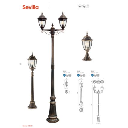 Redo 9608 - Vonkajšia lampa SEVILLA 1xE27/42W/230V IP44 zlatá/patina