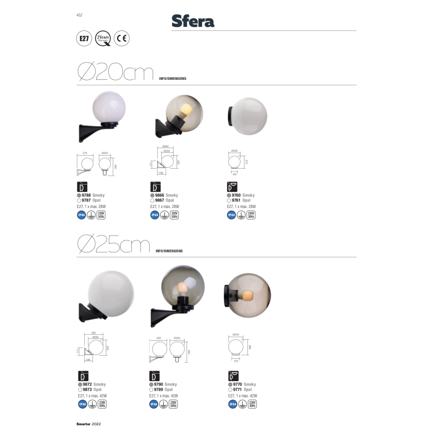 Redo 9770 - Náhradné tienidlo k vonkajšiemu svietidlu SFERA pr. 25 cm IP44 hnedá