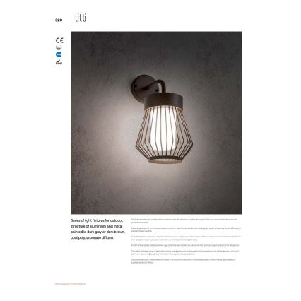 Redo 9843 - Vonkajšia nástenná lampa TITTI 1xE27/42W/230V IP44 antracit