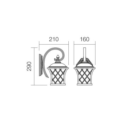 Redo 9951 - Vonkajšia nástenná lampa BREMEN 1xE27/42W/230V IP23 zlatá/patina