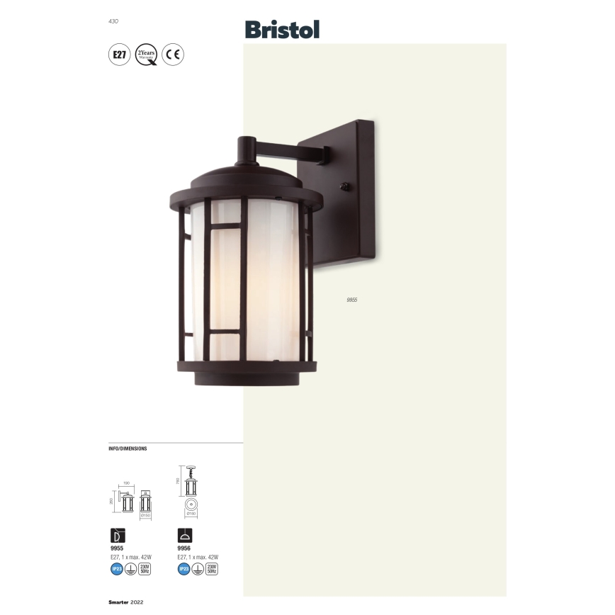 Redo 9956 - Vonkajšie závesné svietidlo na reťazi BRISTOL 1xE27/42W/230V IP23