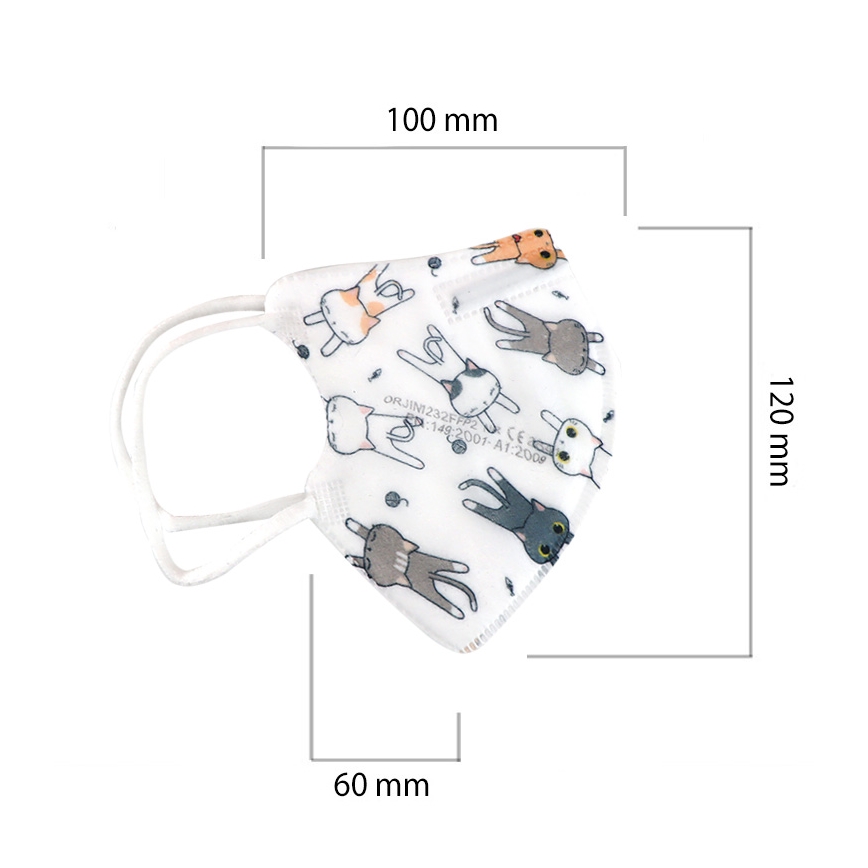 Respirátor detská veľkosť FFP2 Kids NR CE 0370 Mačky biely 50ks