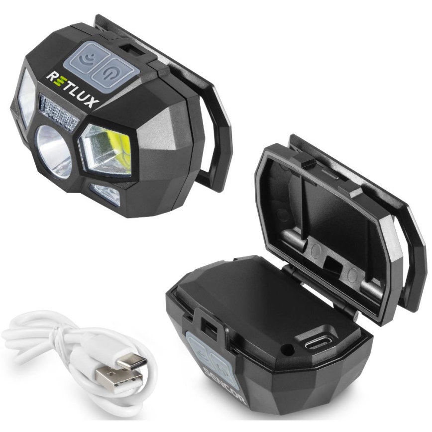 LED nabíjacia čelovka so senzorom LED/3W/900 mAh IP44 čierna