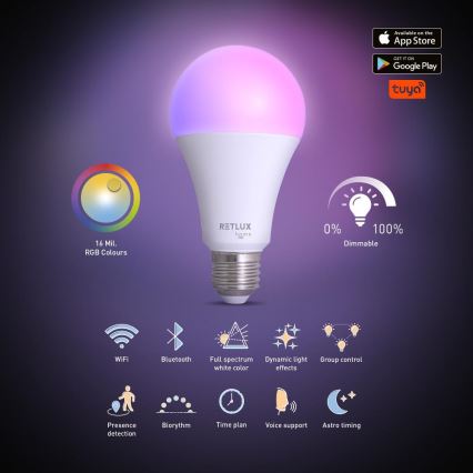 LED RGBW Stmievateľná žiarovka A70 E27/14W/230V 2700-6500K Wi-Fi Tuya