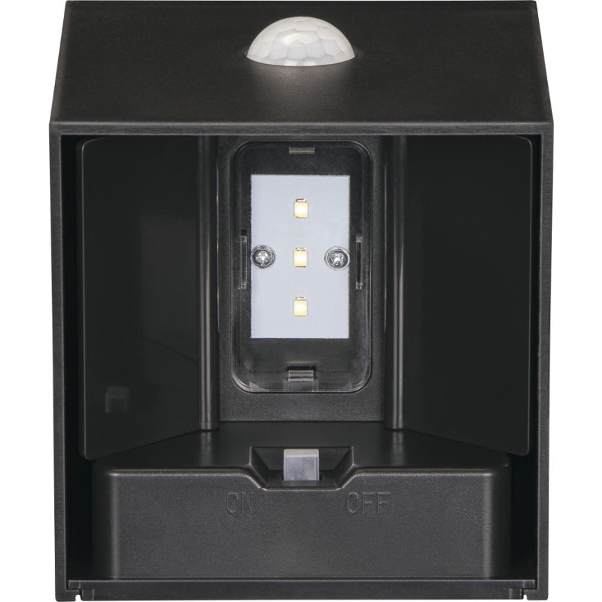 solárne LED nástenné svietidlo so senzorom LED/1W/3,7V 1200 mAh IP44 čierne
