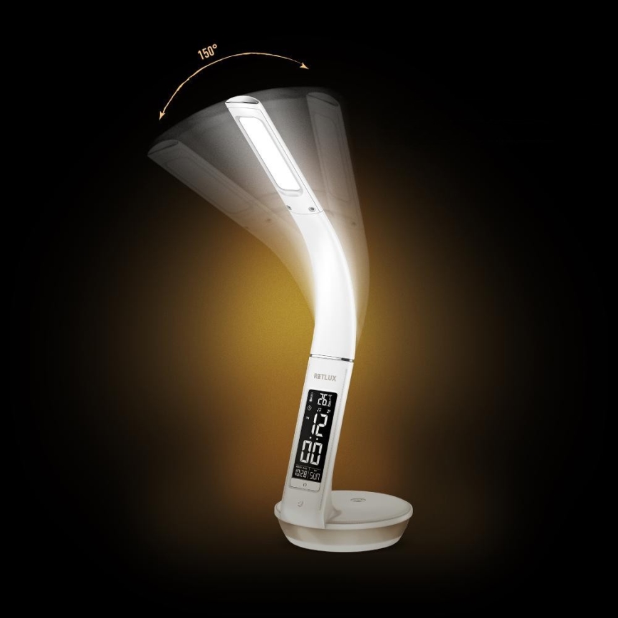 LED Stmievateľná stolná lampa s bezdrôtovým nabíjaním Qi 5W a displejom LED/6W/230V/1xCR2032 3000/4000/6000K biela