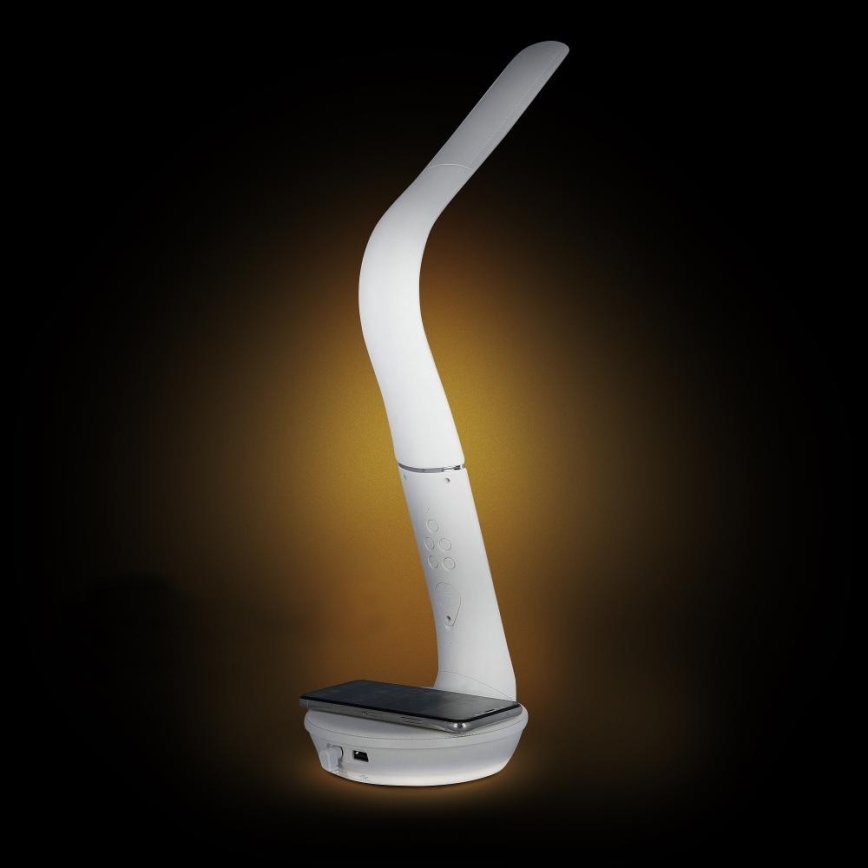 LED Stmievateľná stolná lampa s bezdrôtovým nabíjaním Qi 5W a displejom LED/6W/230V/1xCR2032 3000/4000/6000K biela